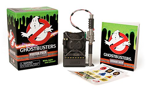Ghostbusters proton pack toy with stickers and a sticker book.