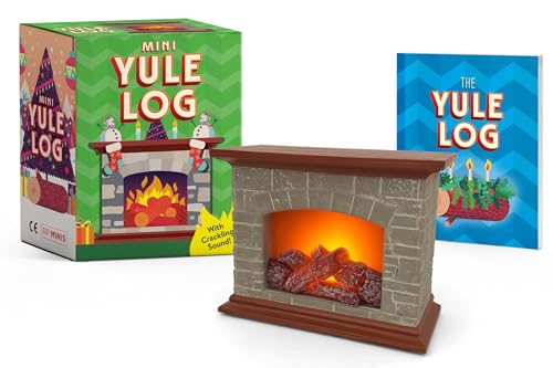 Mini Yule Log set with a faux fireplace and decorative box.