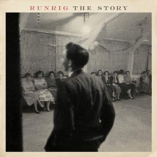 Runrig album cover: black and white photo of people in a hall.