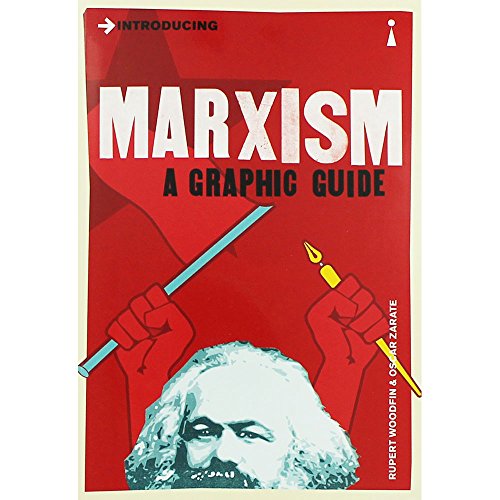 Red book cover with "Marxism" title, Karl Marx portrait, and quill illustration.