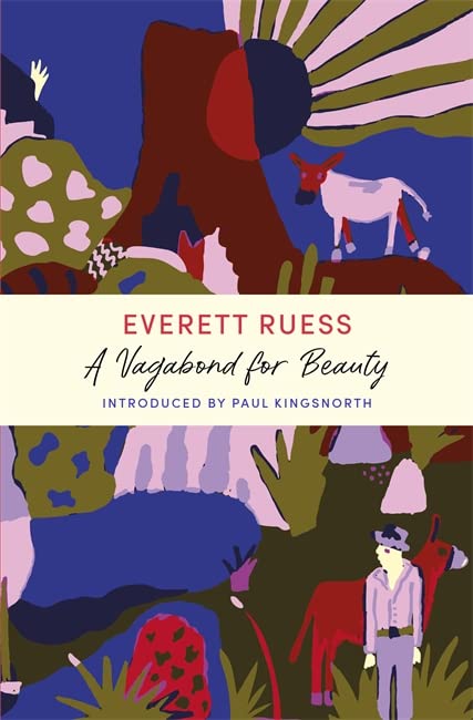Book cover with abstract colorful landscape and figures, titled “A Vagabond for Beauty.”