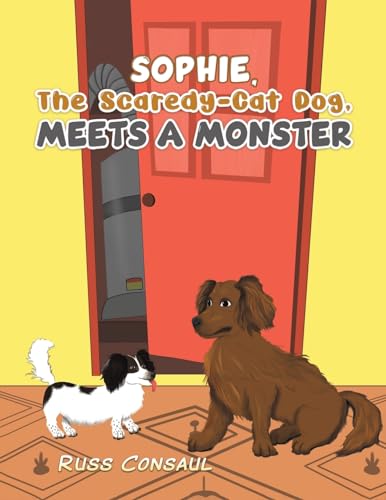 Book cover featuring two small dogs and a monster behind a door.