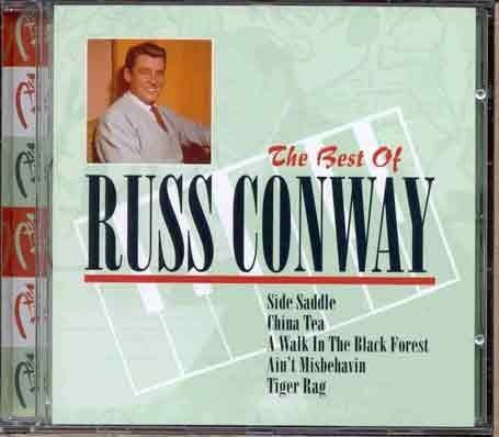 CD cover featuring Russ Conway with piano keys background and song titles listed below.