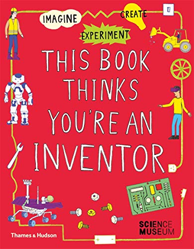Book cover with red background featuring illustrations of a robot, construction worker, and circuit.
