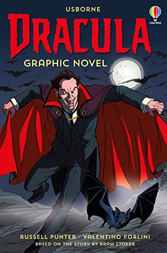 Dracula graphic novel cover featuring a menacing vampire in a red cape.