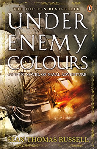 Book cover: sailing ship in stormy seas, title “Under Enemy Colours”.