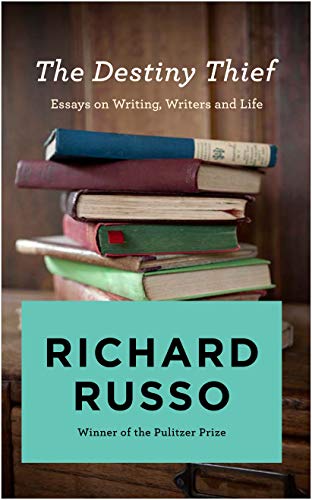 Book cover with stacked vintage books and teal author panel.