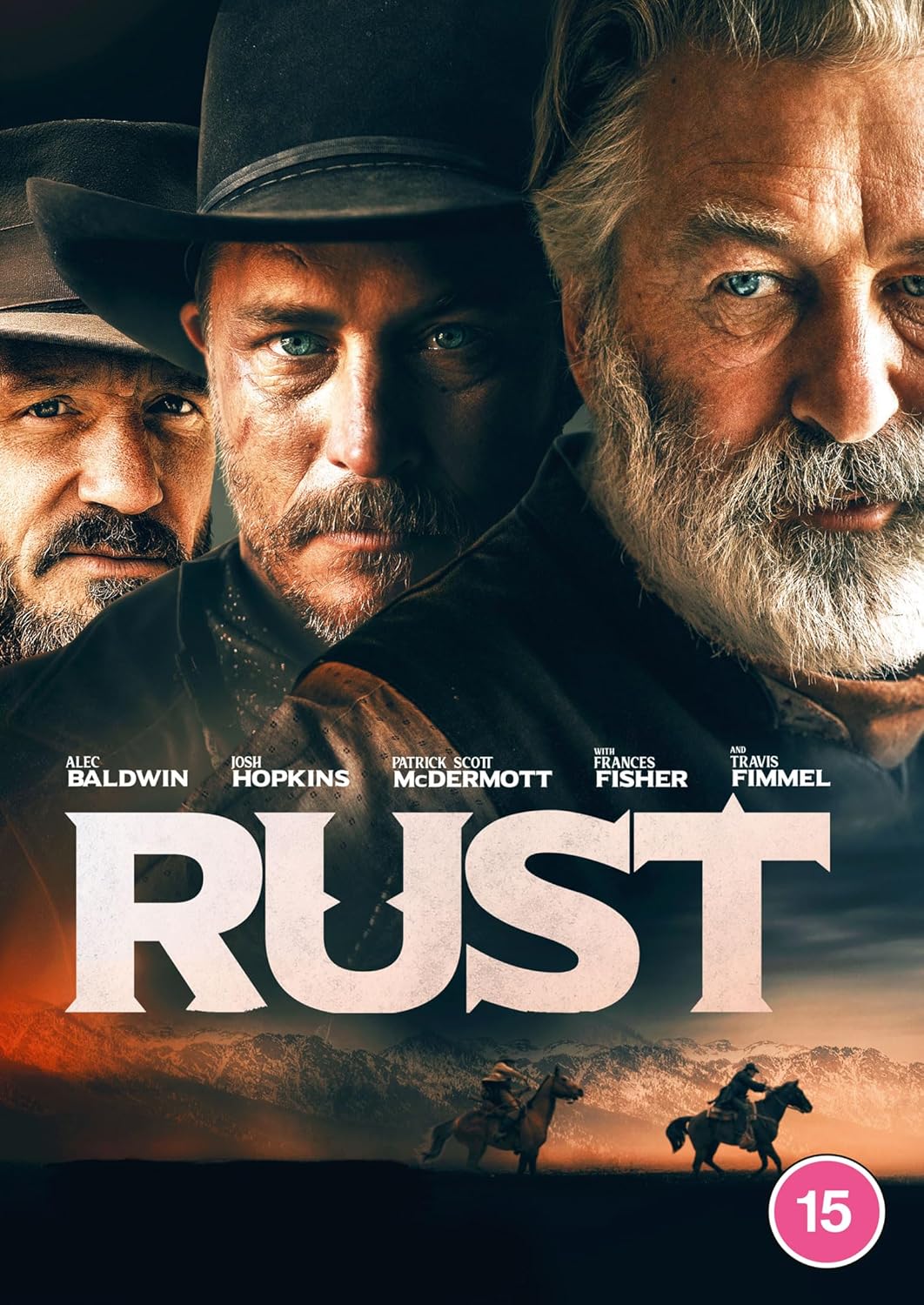DVD cover for “Rust” featuring Alec Baldwin, Josh Hopkins, and Travis Fimmel.