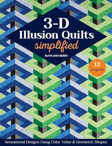 Book cover featuring a geometric, 3-D illusion quilt in blue and green.