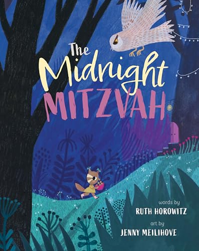 Book cover: fox with a gift, owl flying, nighttime scene.