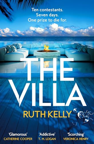 Book cover: a villa with a pool, dramatic sky, and large title text.