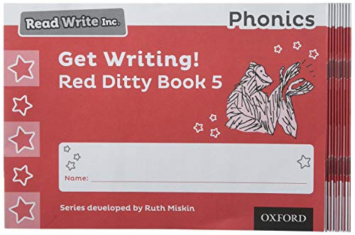 Red "Get Writing!" phonics book pack with a monkey illustration.