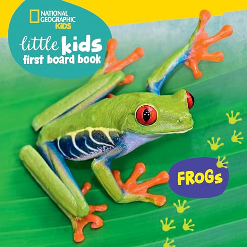 Red-eyed tree frog on a green leaf, book cover for young children.