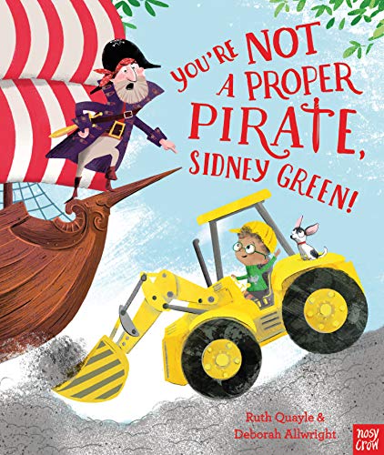 Book cover: pirate, boy with tractor, and striped sail.