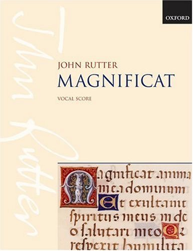 Cover of “Magnificat” vocal score by John Rutter, with illuminated manuscript detail.