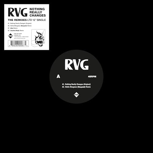 Black vinyl record sleeve with white text and a flaming silhouette.