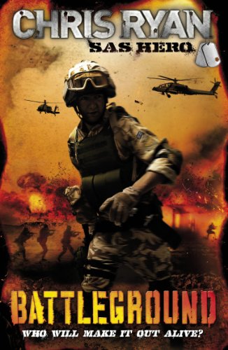 Book cover: soldier in tactical gear amidst explosions and helicopters.