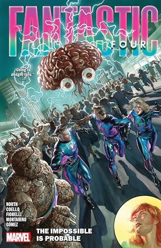 Fantastic Four comic cover featuring the team battling a giant brain.