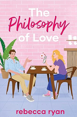 Book cover: couple at a cafe, pink background, title "The Philosophy of Love.