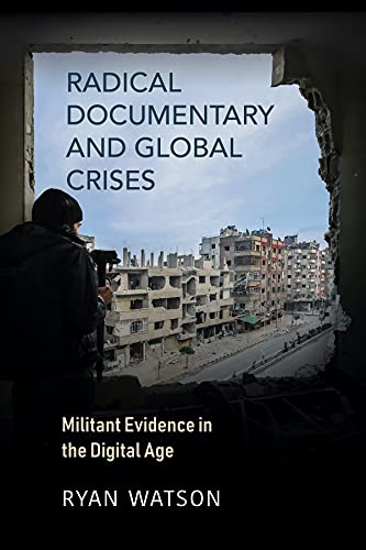 Book cover depicting a war-torn city and a person with a camera.