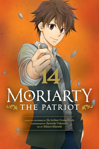 Anime-style illustration of a young man holding a coin against an orange background.