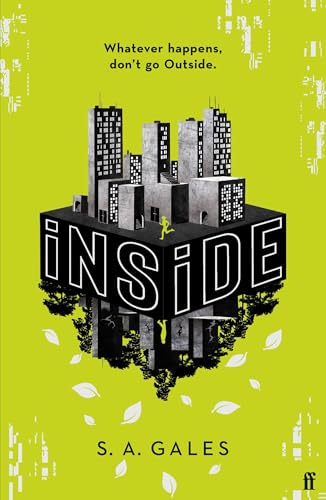 Book cover with a lime green background featuring a floating city block and text.