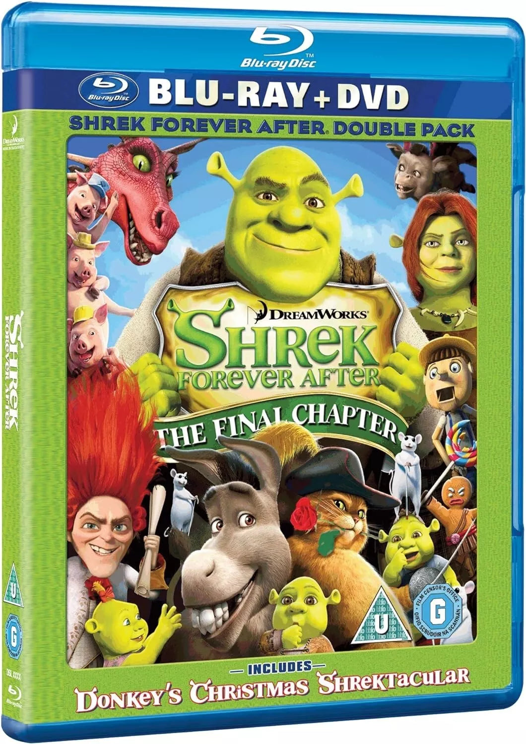 "Blu-ray case for 'Shrek: Forever After' with green case and character artwork."