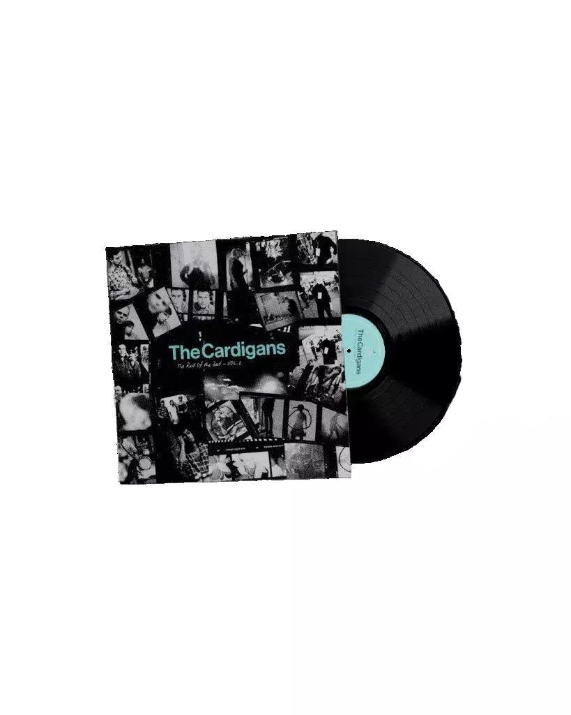 The Cardigans vinyl record with black cover and collage of photos.