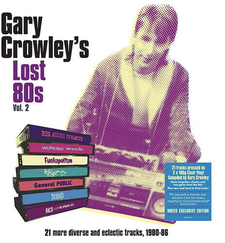 Album cover with halftone portrait of a man and a stack of cassette tapes.