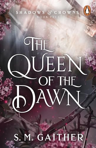 Book cover for The Queen of the Dawn featuring a ghostly wolf and blossoms.