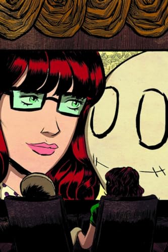 Comic panel showing a red-haired woman with glasses looking at a ghostly figure.