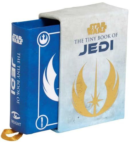 Small blue and white Star Wars book with a gold ribbon bookmark.