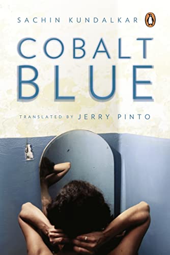 Book cover: "Cobalt Blue" with a person looking in a mirror.