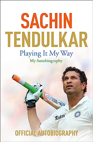 Sachin Tendulkar’s autobiography cover with cricketer holding a bat aloft.