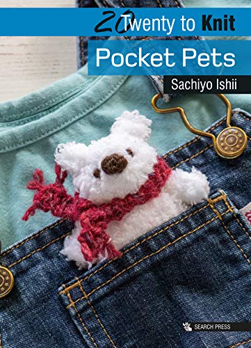 A small, fuzzy white knitted bear with a red scarf inside denim overall pockets.