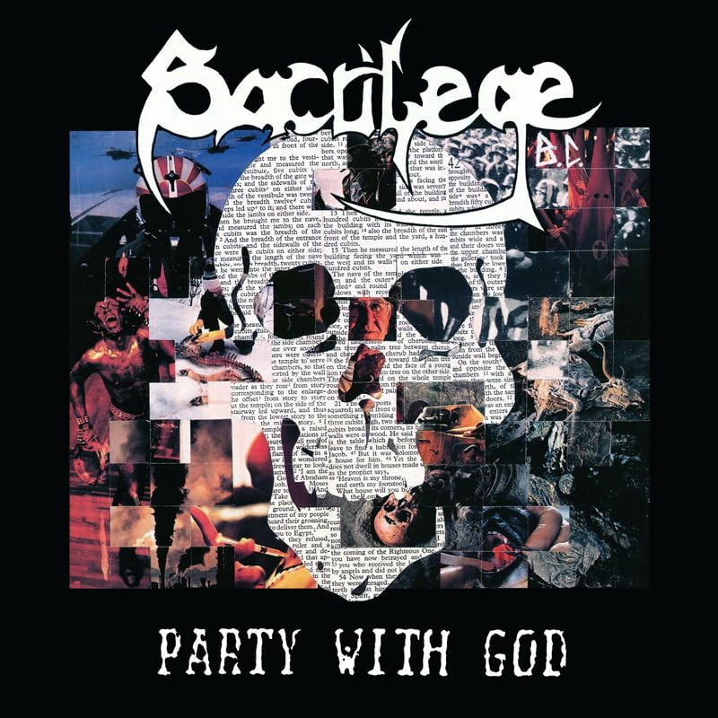 Album cover featuring a collage of dark, chaotic imagery overlaid with religious text.