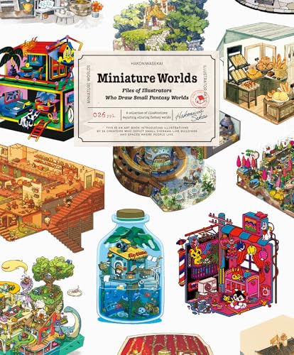 Book cover featuring detailed illustrations of miniature, fantastical indoor scenes.