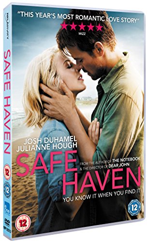 DVD cover for "Safe Haven" featuring a couple kissing on a beach.