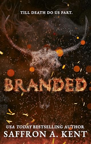 Book cover: "Branded" with a bull skull and fiery orange accents.