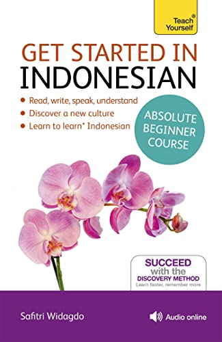 Indonesian language learning book cover with orchids and text details.