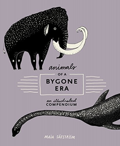 Book cover with a black mammoth and a plesiosaur illustration on a purple background.