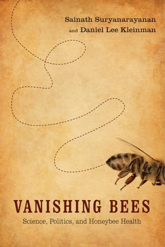 Book cover: "Vanishing Bees" with a bee illustration and brown background.