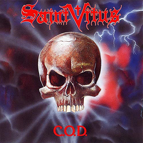 Saint Vitus album cover: skull with red lightning and band name.