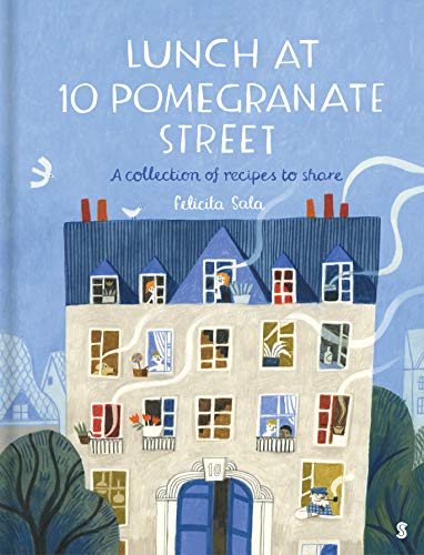 Book cover illustration of an apartment building with people in windows against blue sky.