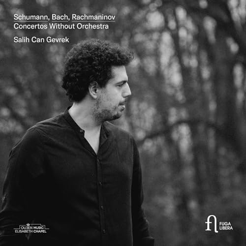 Black and white portrait of pianist Salih Can Gevrek, CD cover.