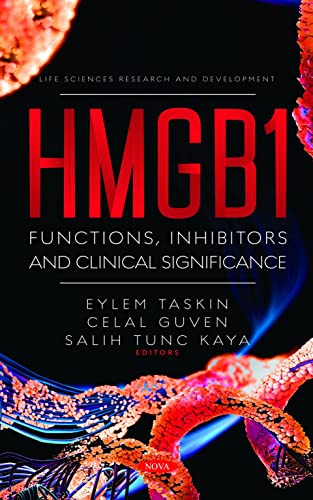 Book cover for "HMGB1" with red text and coral-like imagery.