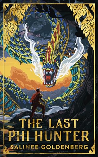 Book cover: hunter with bow facing a large, colorful serpent.