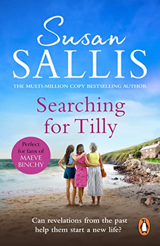 Book cover: “Searching for Tilly” with three women on a Cornish beach.