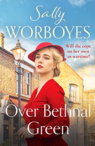 Book cover: woman in red hat and dress, London street background.