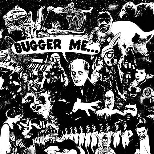 Black and white collage album cover with distorted faces and text.
